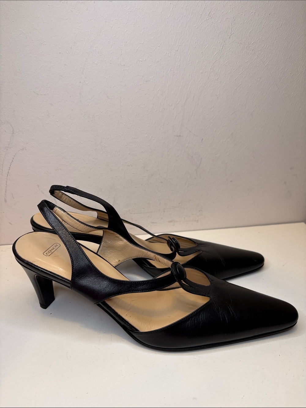 Coach “Joleen “ Slingback Knot Accent Pointed-Toe Heels in Black Italy 8.5 - Picture 4 of 10